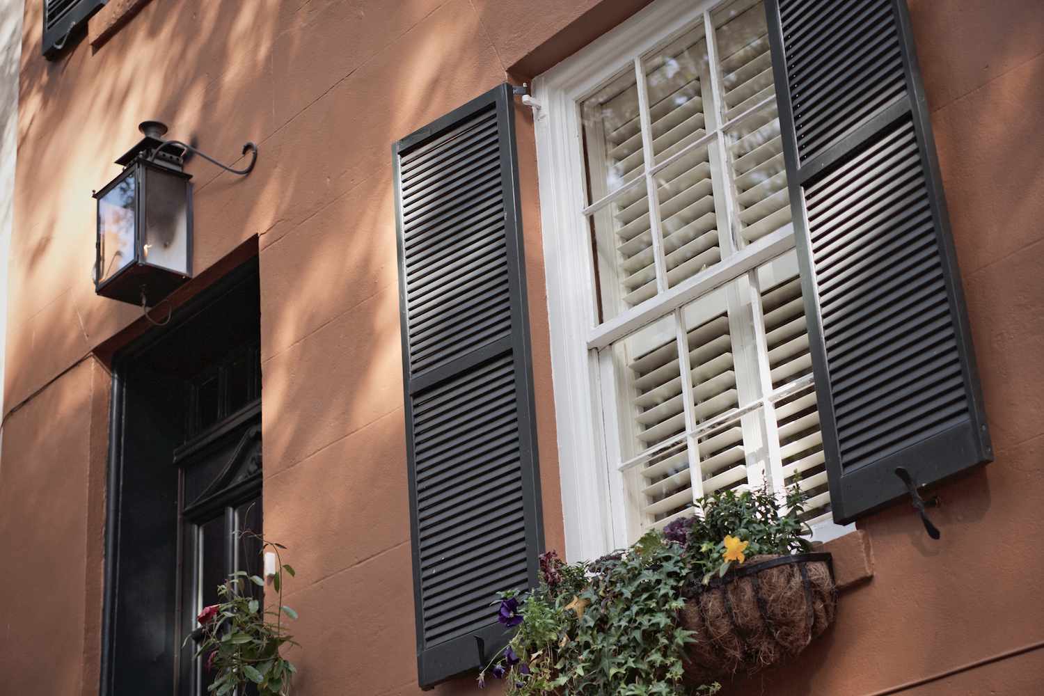 Dunkelbraunes Haus mit anthrazitfarbenen Fensterläden