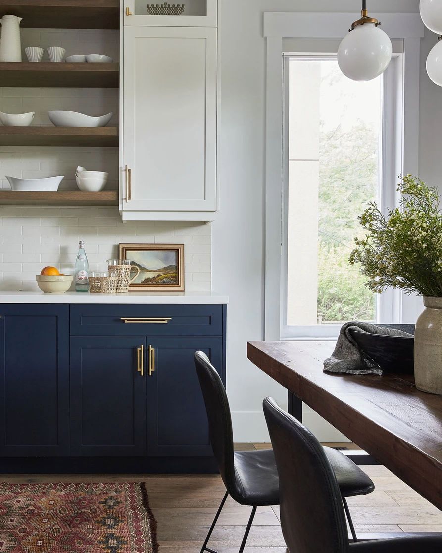 midnight blue modern farmhouse kitchen cabinets