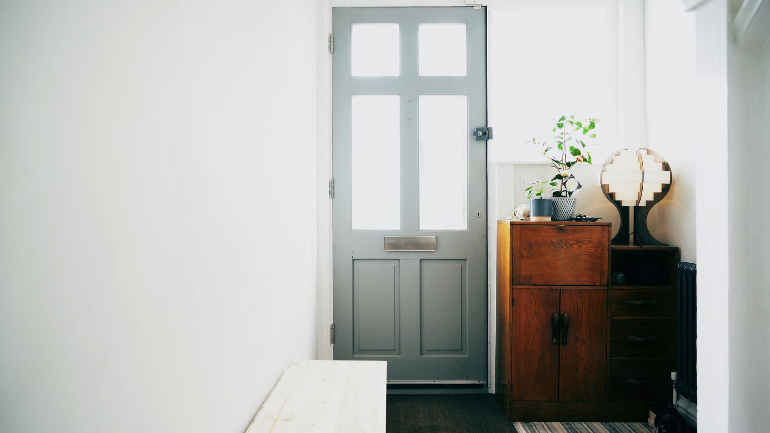 Die 12 besten Haustürpflanzen für gutes Feng Shui 4 eine graue Haustür mit einer Pflanze