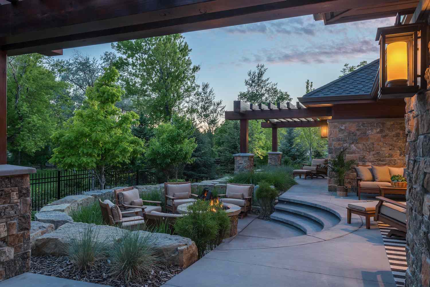fire pit area with steps ideas