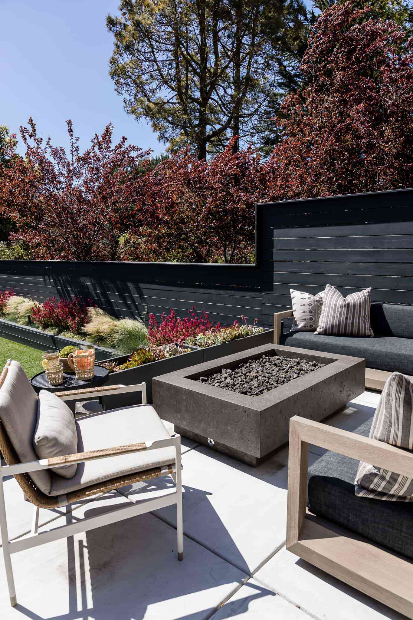 modern condo backyard fire pit