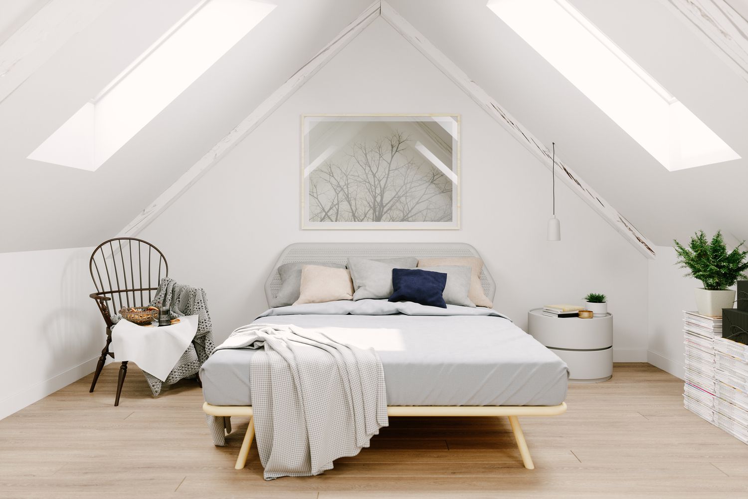 sauberes, offenes Zimmer mit Bett