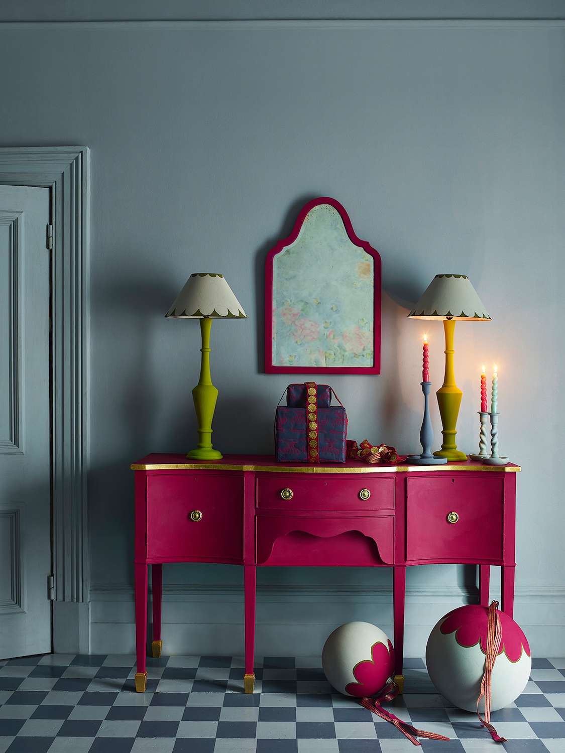 painted red dresser