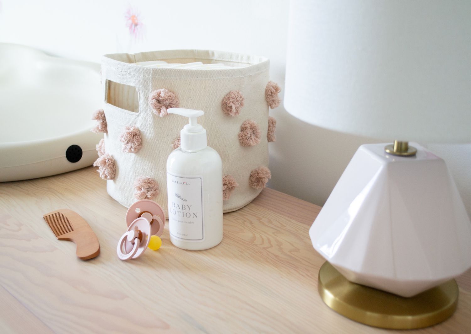 organize top of nursery dresser
