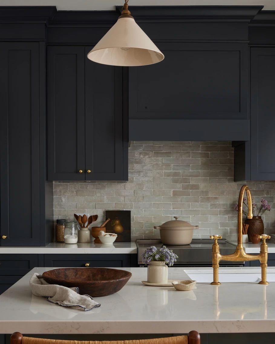 farmhouse moody blue kitchen cabinets