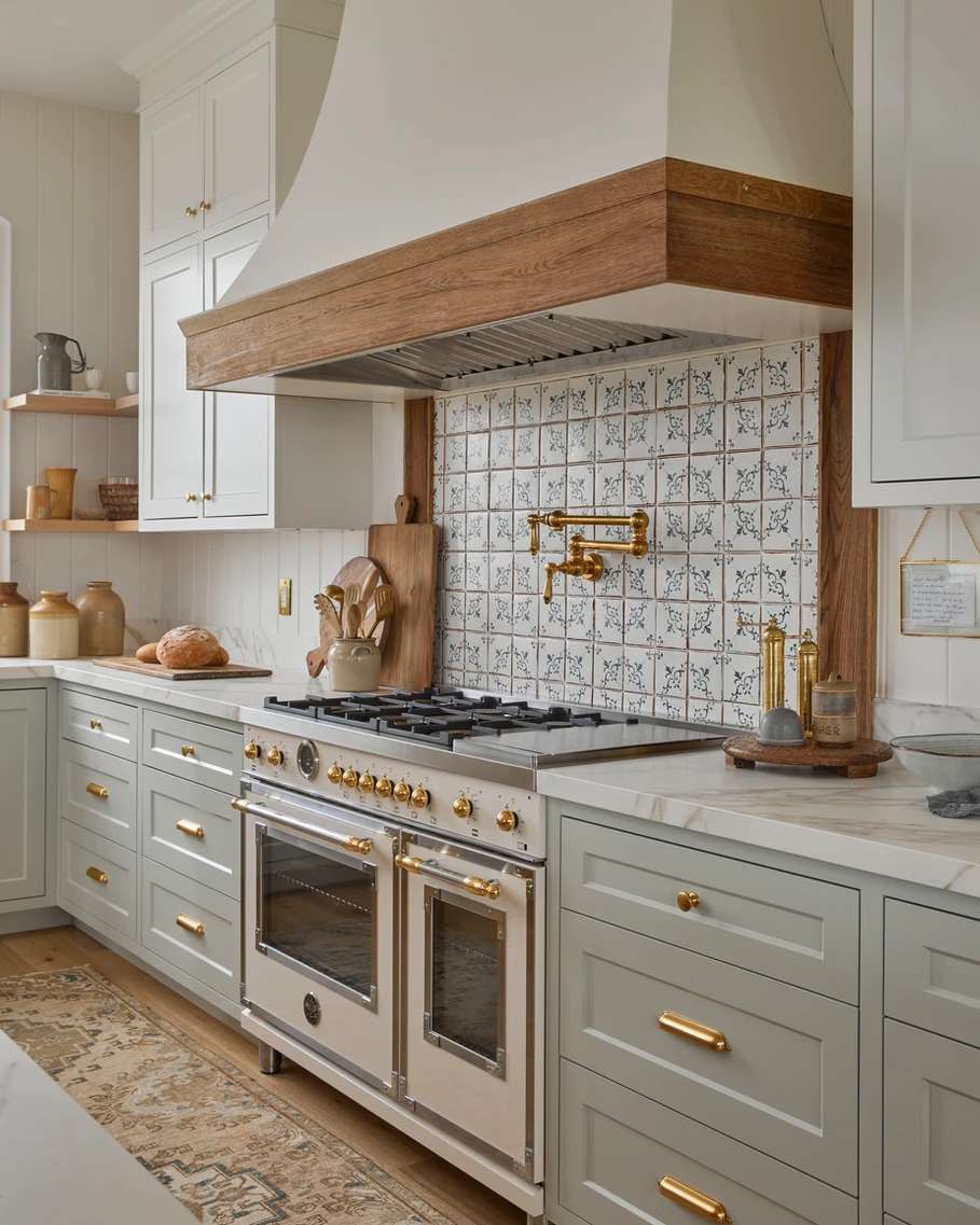 farmhouse blue-green kitchen cabinets
