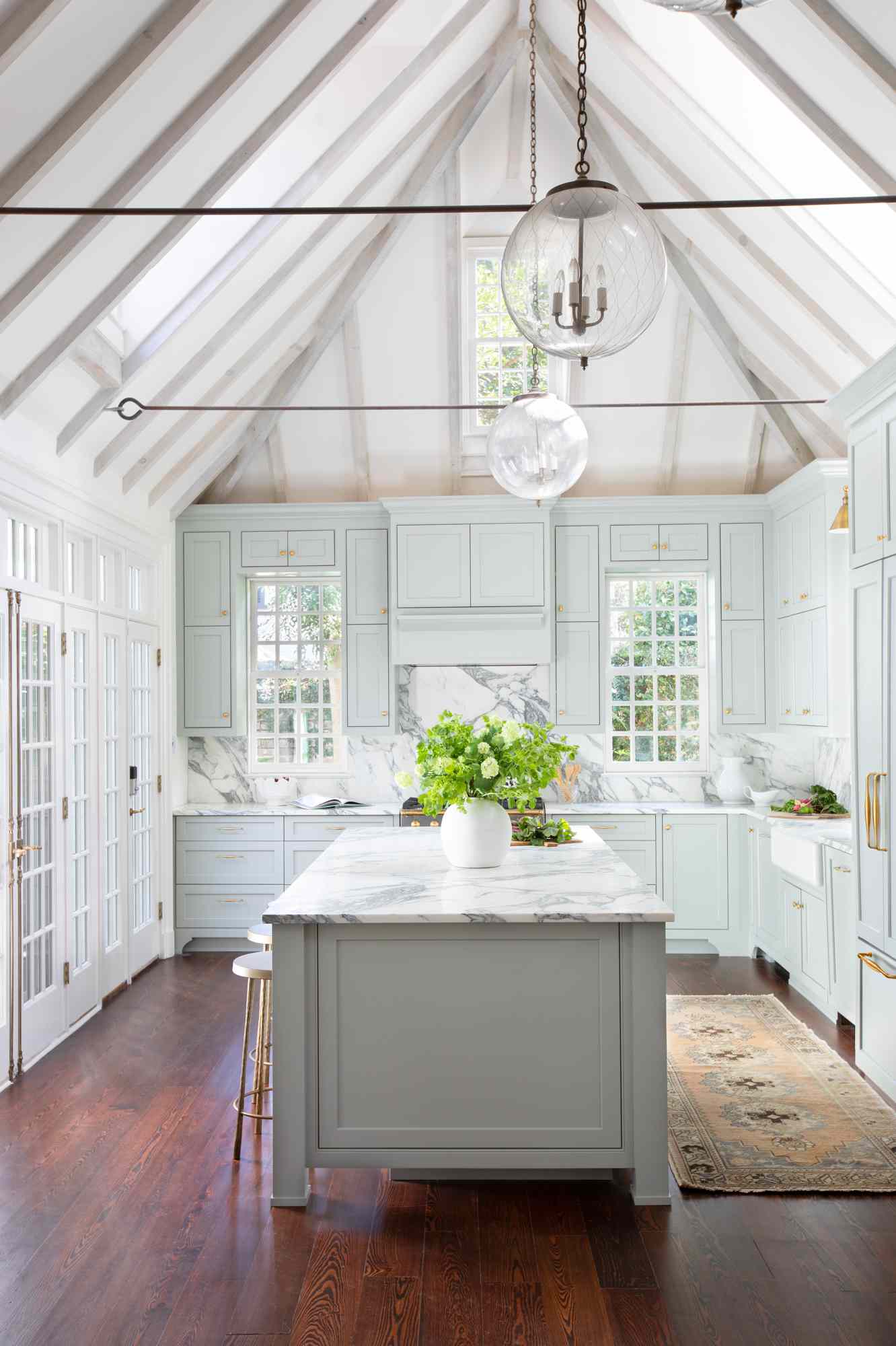 farmhouse pastel blue kitchen cabinets