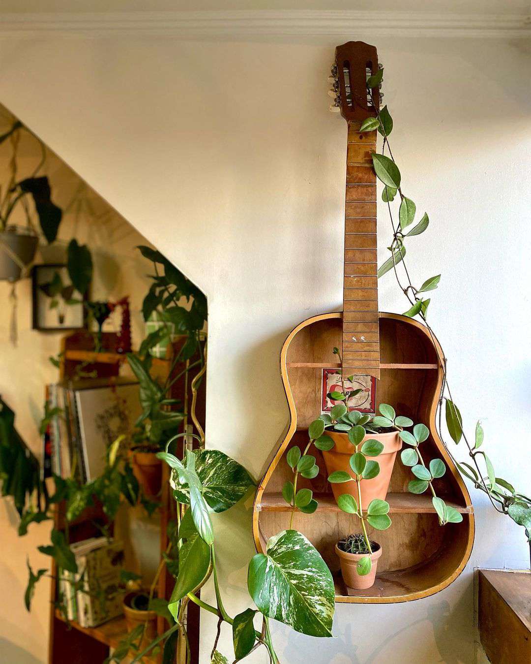 Gitarre in Pflanzenregal umgewandelt