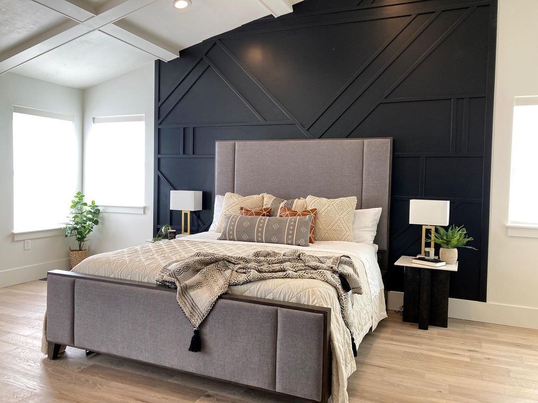 Schwarz, Weiß und graues Schlafzimmer