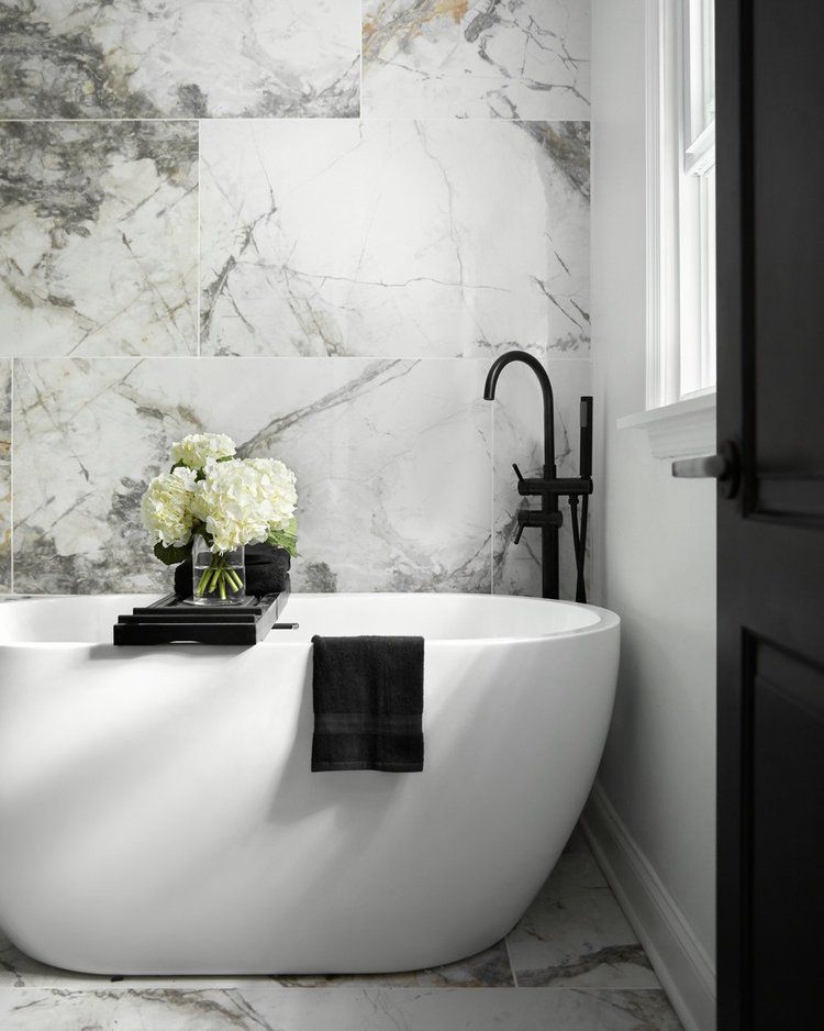 spa-like black and white bathroom