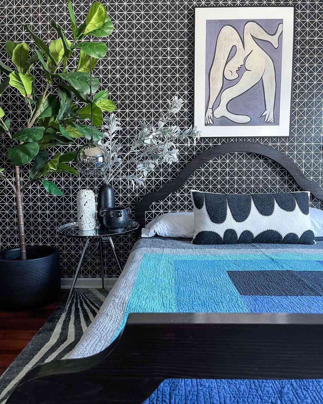 Eklektisches schwarz -weißes Schlafzimmer