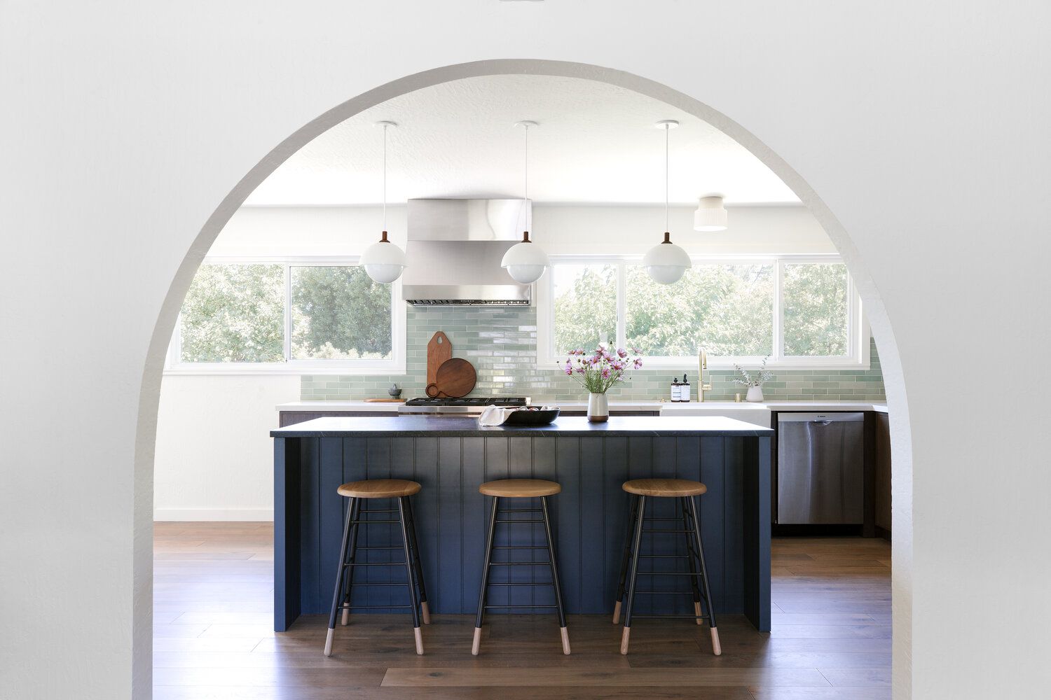 Dark blue kitchen island