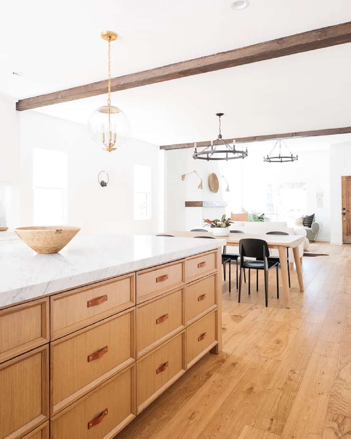 A large kitchen island with drawers