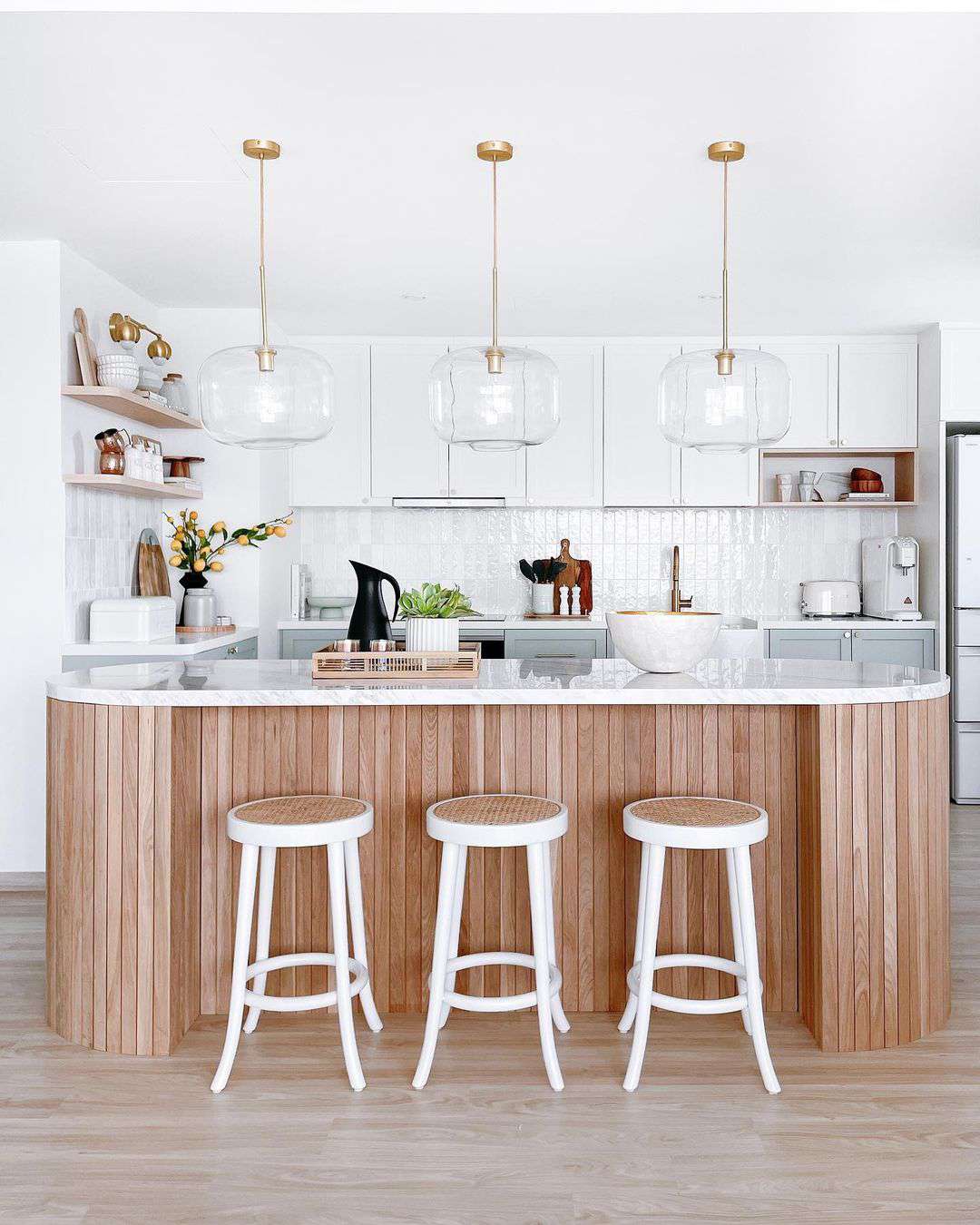 Wood slat kitchen island