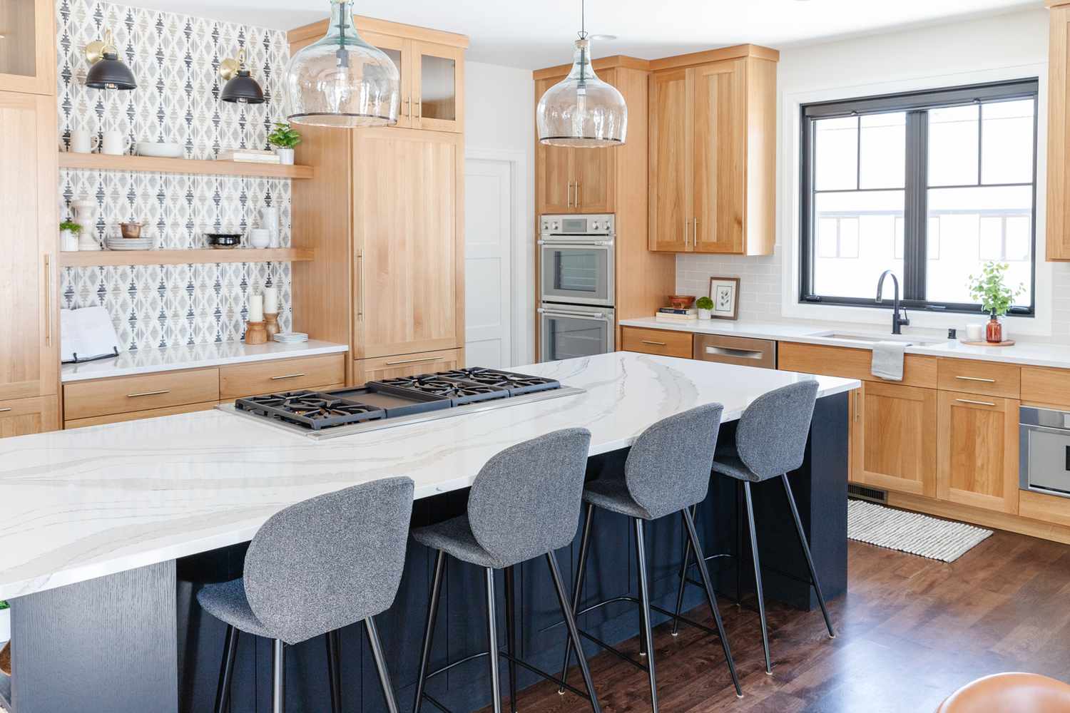 A large kitchen island
