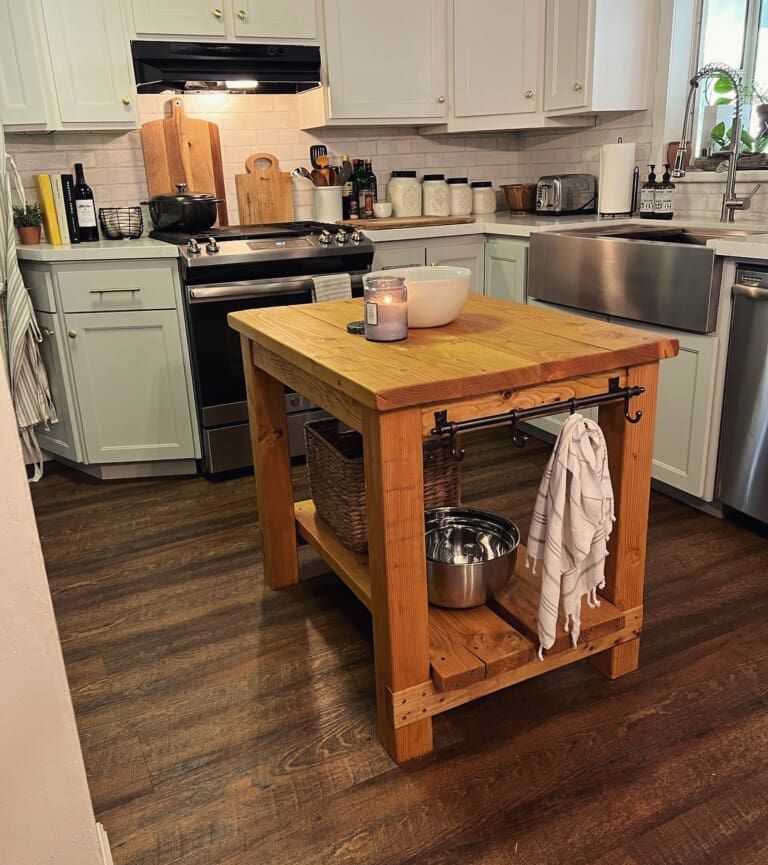 A wood kitchen island