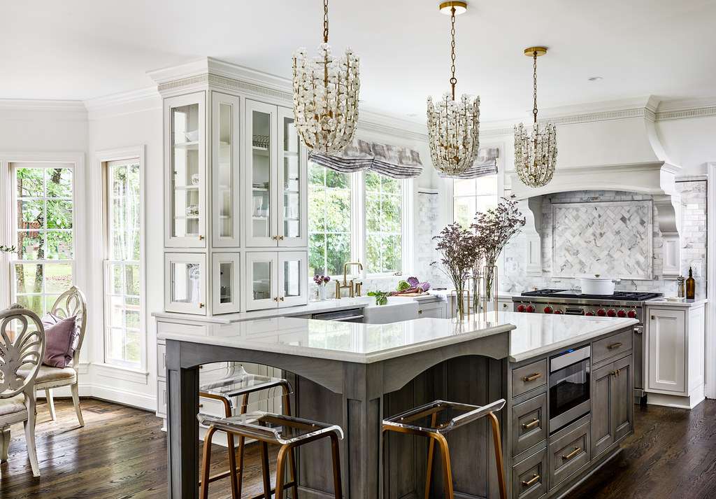 A two level kitchen island
