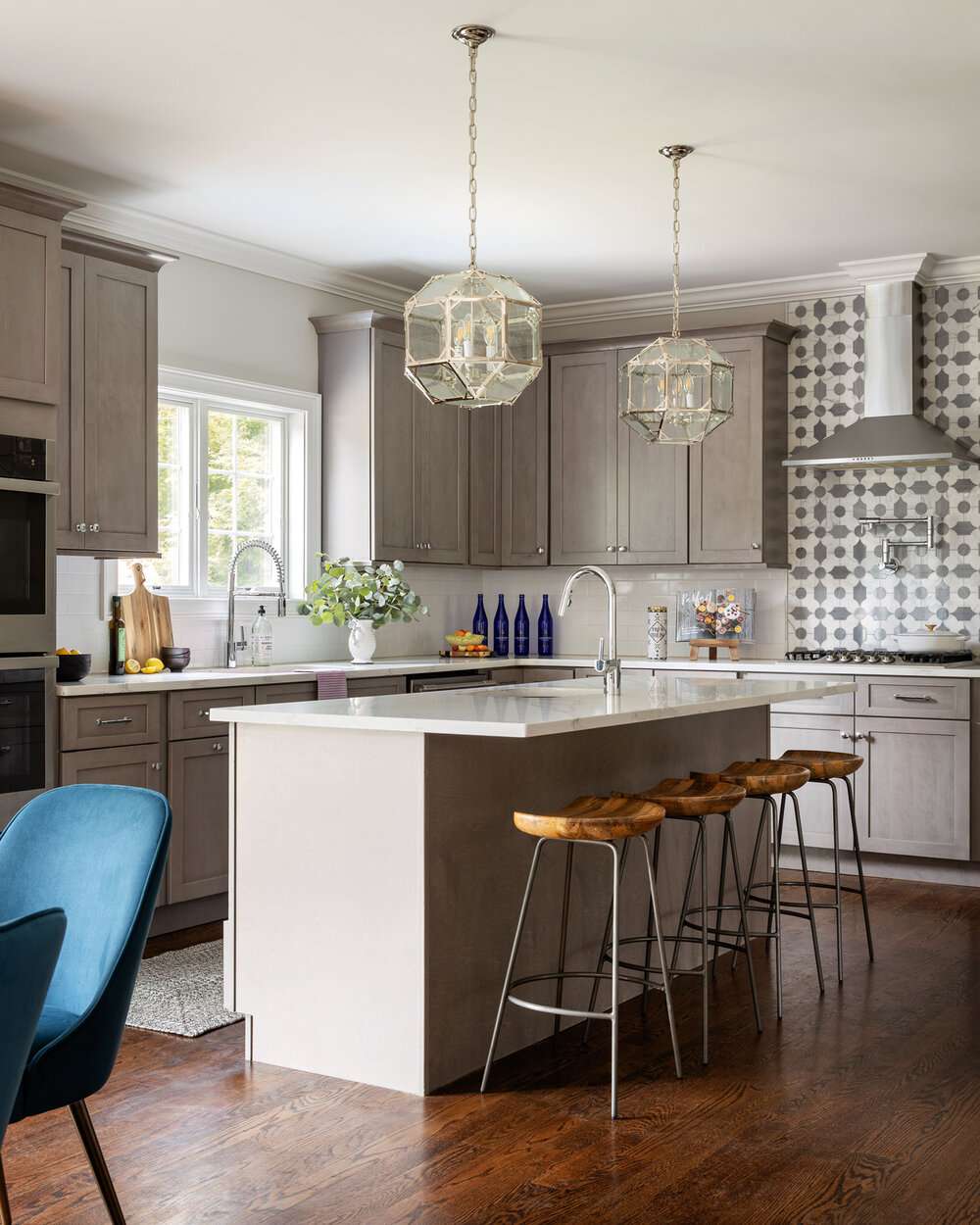 kitchen island with rustic seating