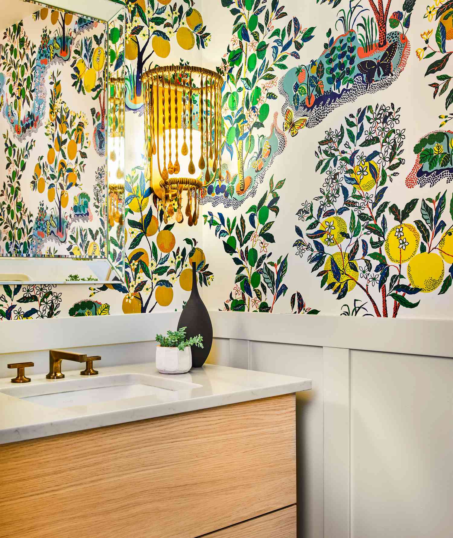 Bright and bold bathroom wallpaper