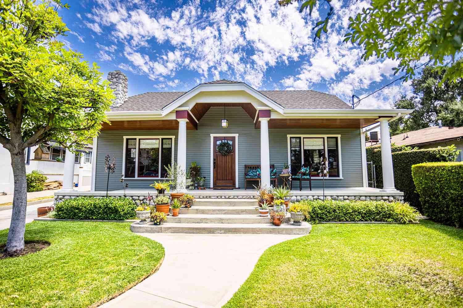 Craftsman house painted sage green 