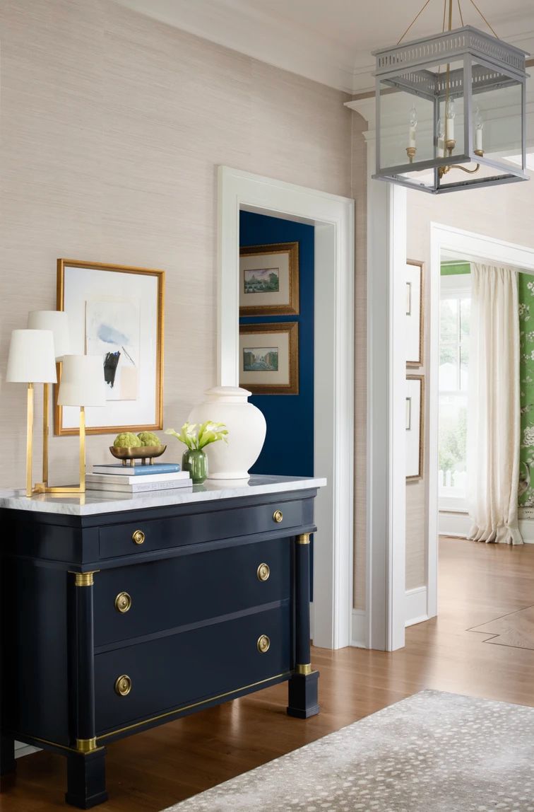 navy painted dresser with gold hardware