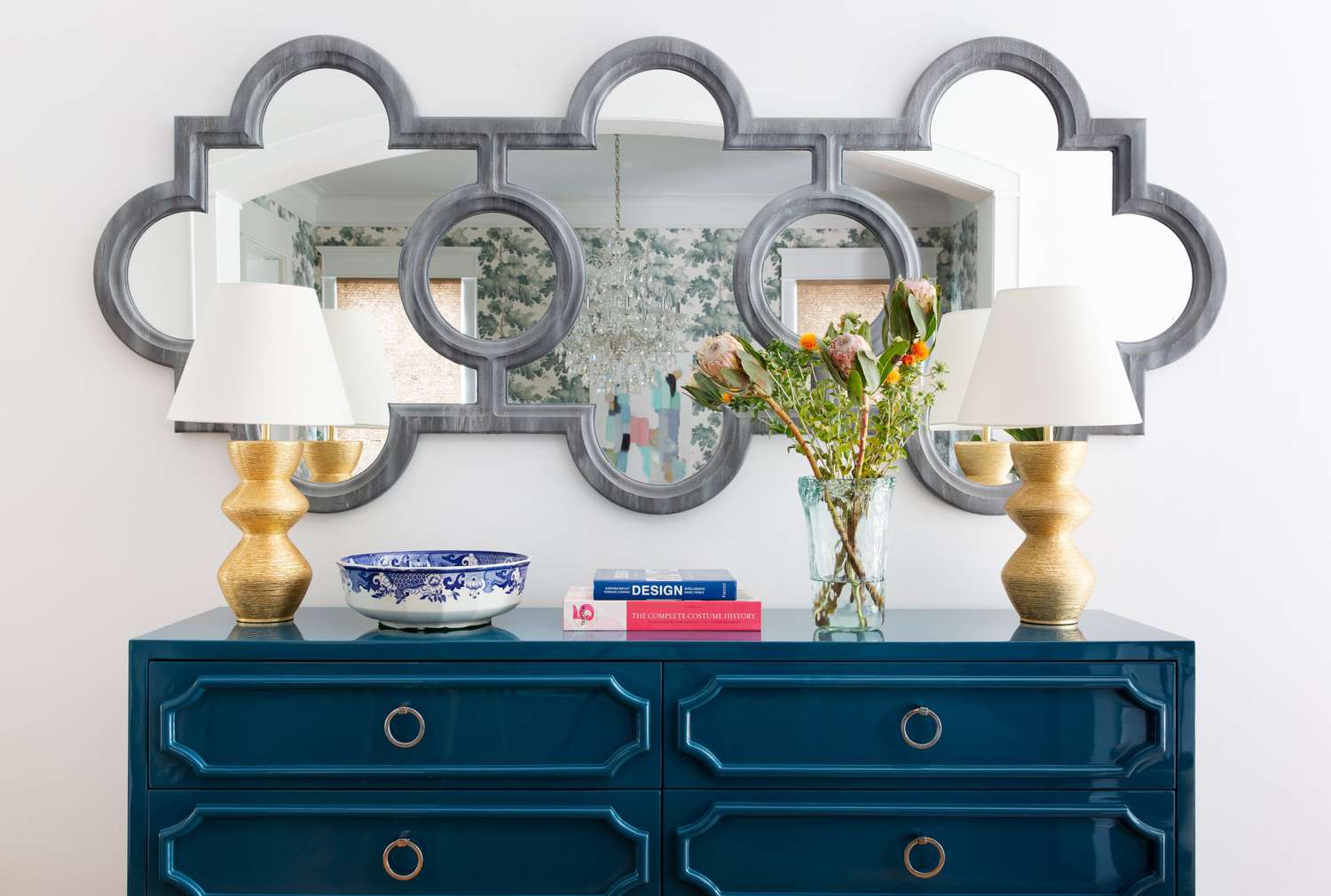 high-gloss painted dresser