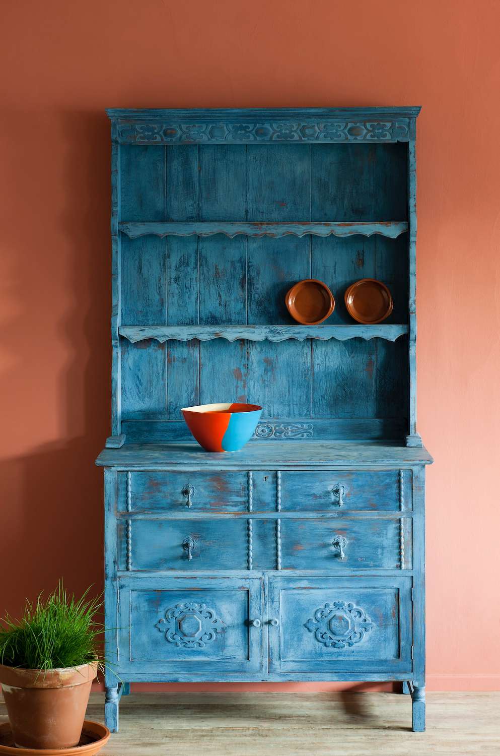 textured blue painted dresser ideas