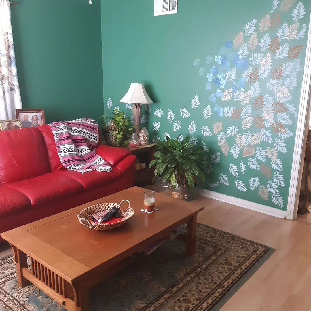 leaf stencil wall mural