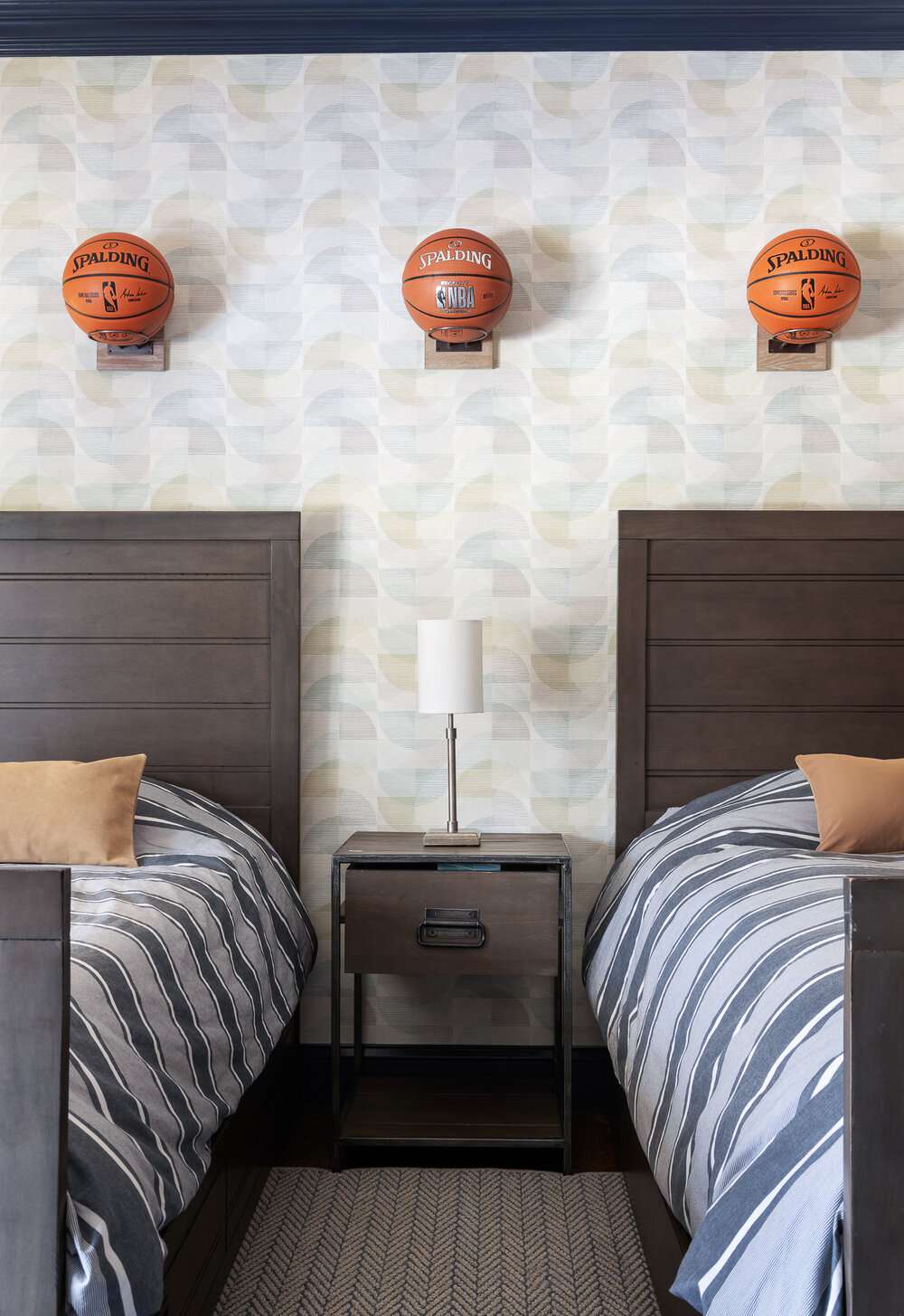 basketballs mounted on wall