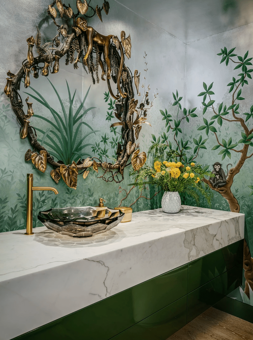 whimsical kids' bathroom with a jungle theme