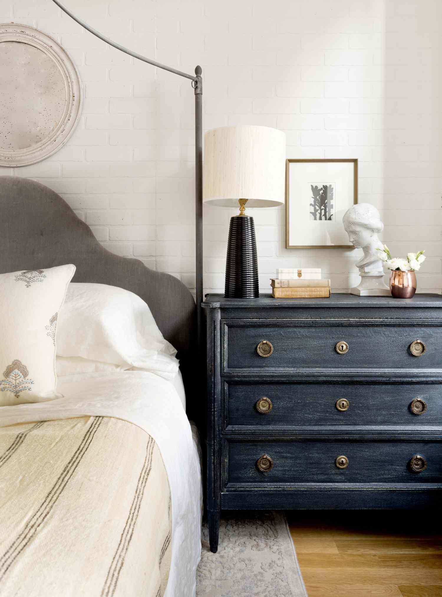 dark blue painted dresser
