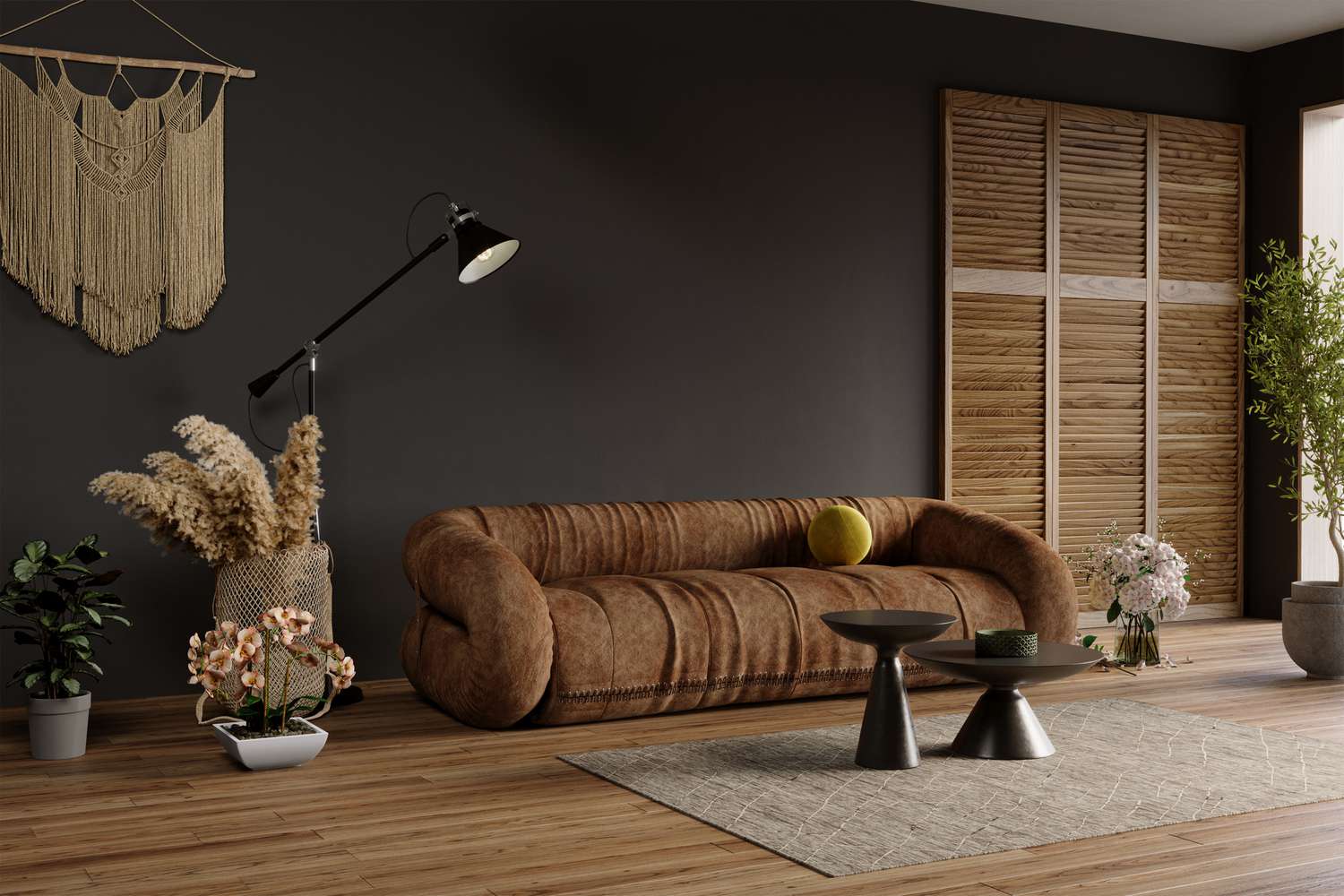 4 Farben Sie sollten Ihr Wohnzimmer niemals malen, so Designer 2 Dunkelbraunes Wohnzimmer