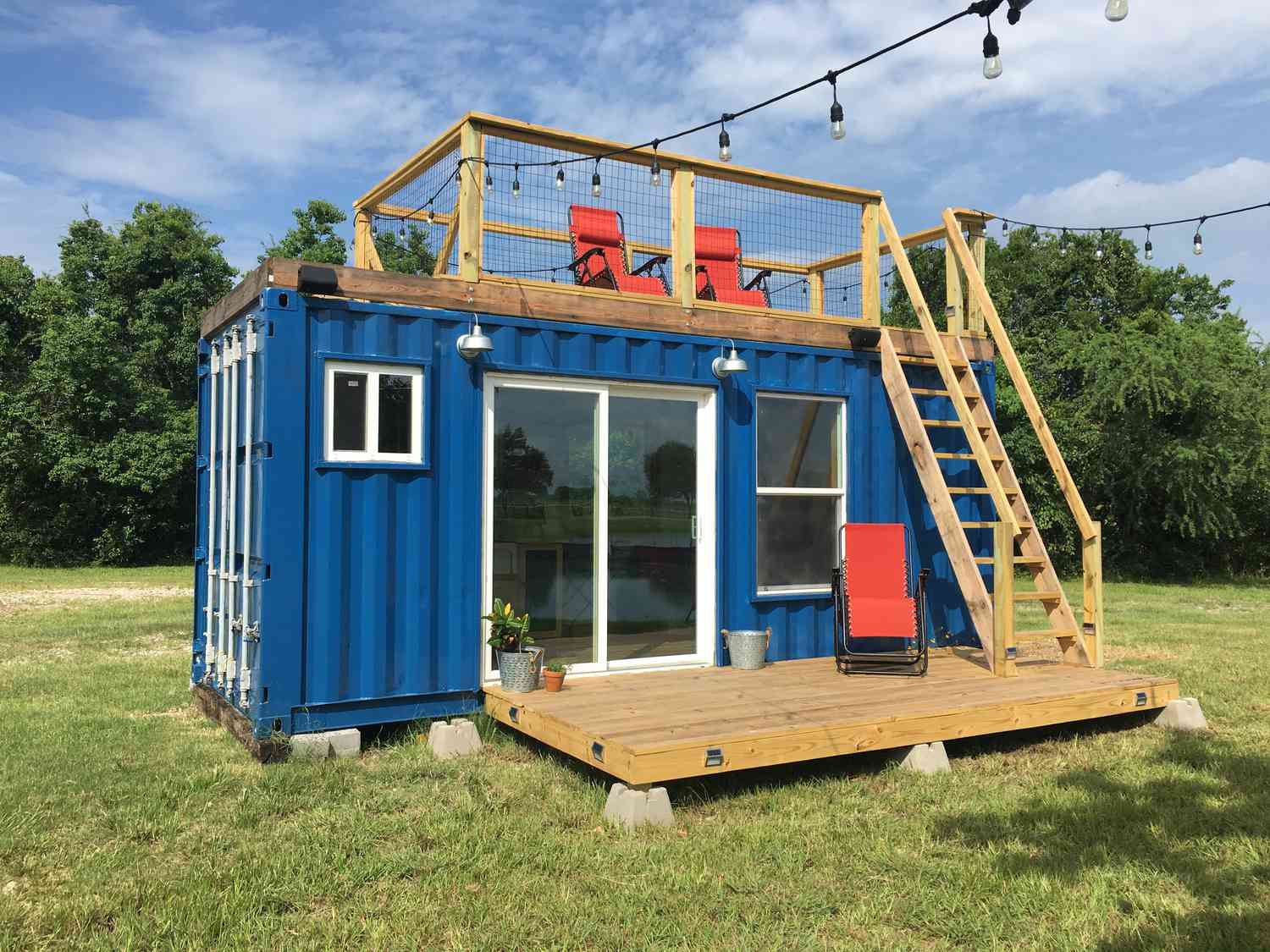 20 Fuß blaues Containerhaus mit Dachdeck