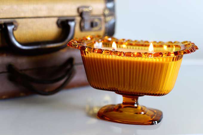 Vintage Glas Bernsteinkompotter -DIY -Kerze 