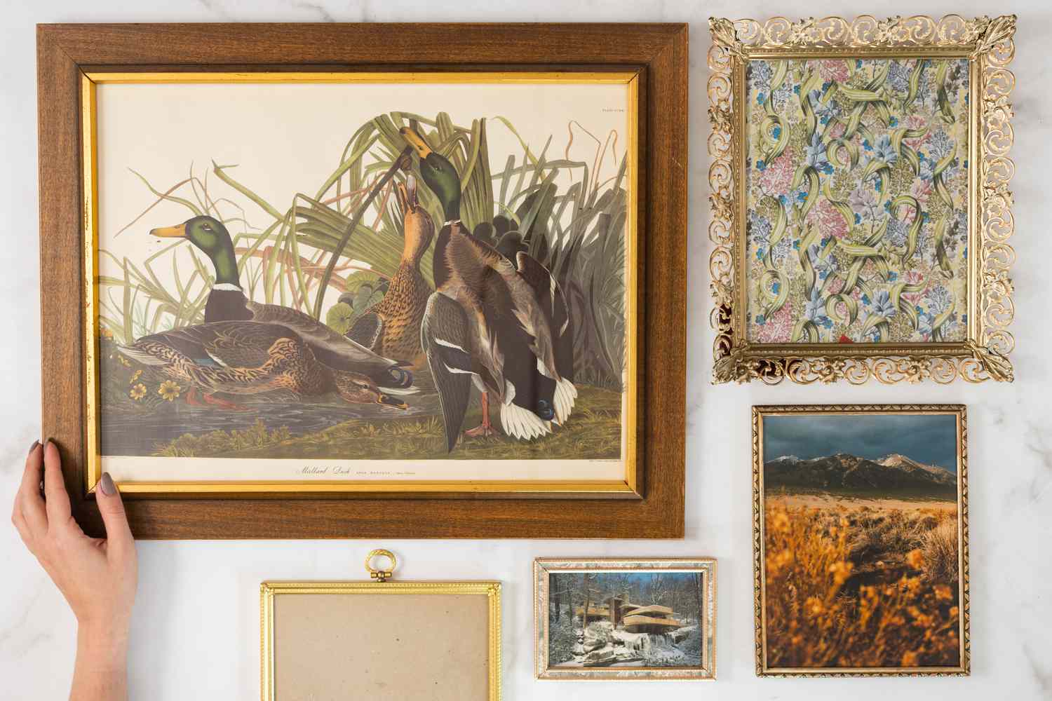 Kunstverkaufskunstdrucke und Gemälde an einer Wand gehängt