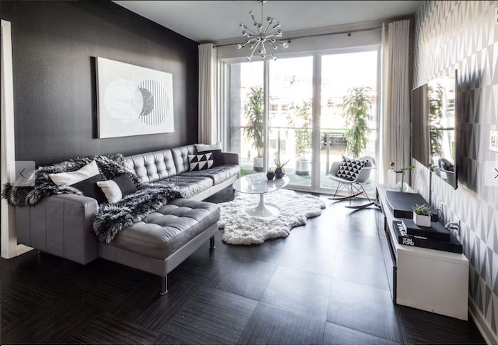 Hellgrau und schwarzes Wohnzimmer 