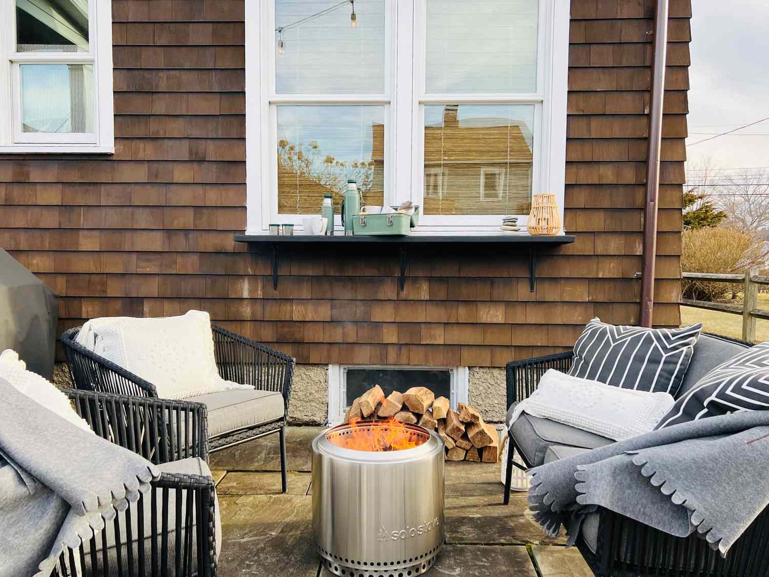 patio with smoke-free fire pit 