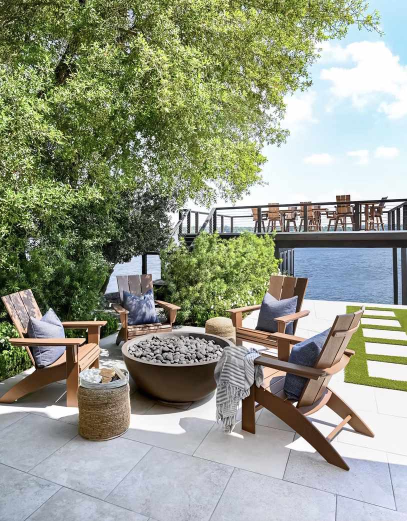 fire feature near an outdoor dining area