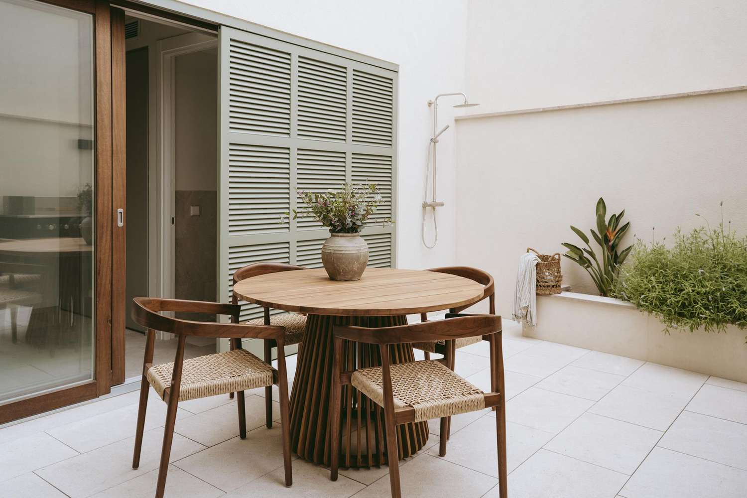 apartment patio with outdoor shower ideas