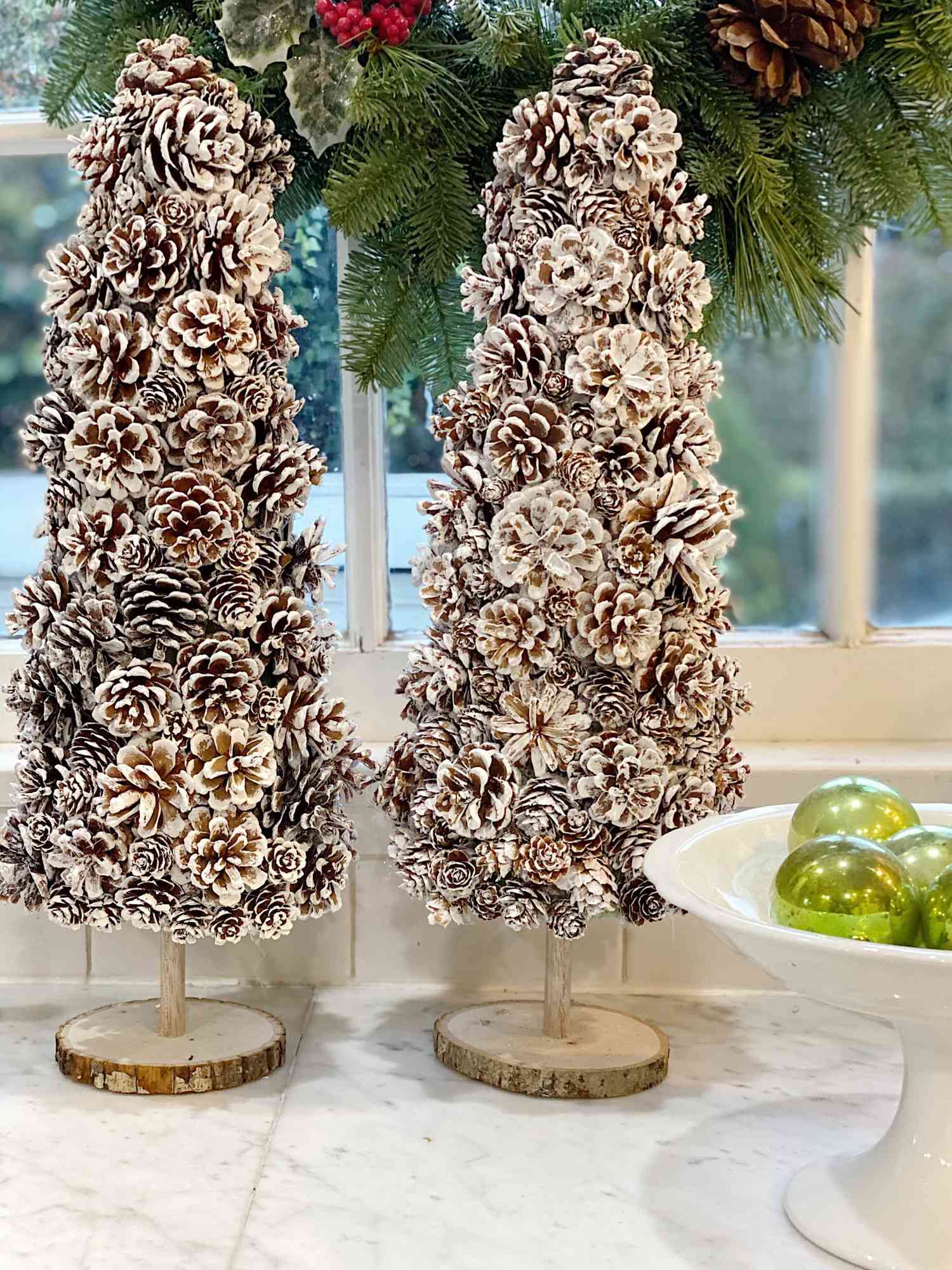 chalk-painted pinecone christmas trees