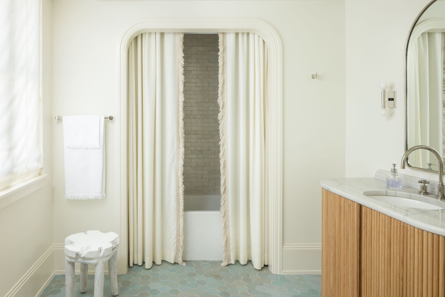 curtained off bathtub