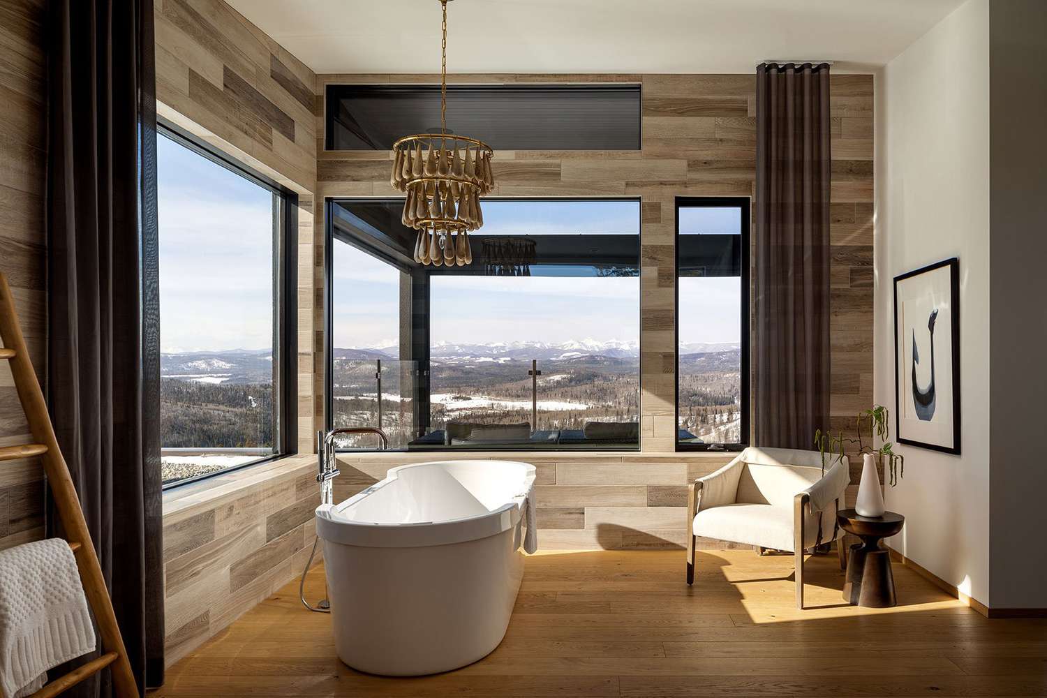accent chair and table in bathroom