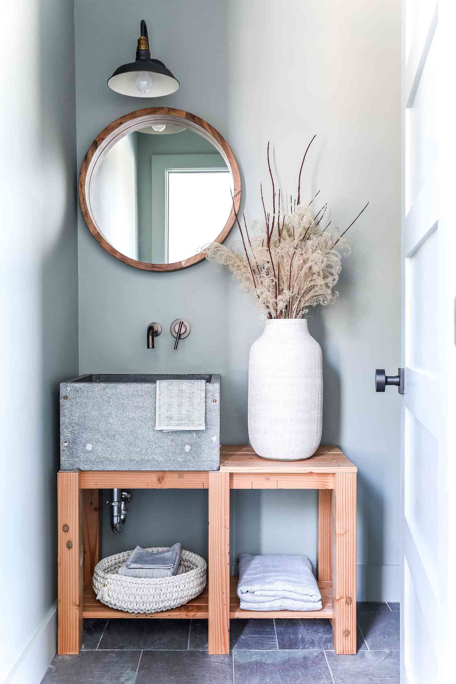 light blue spa-like bathroom