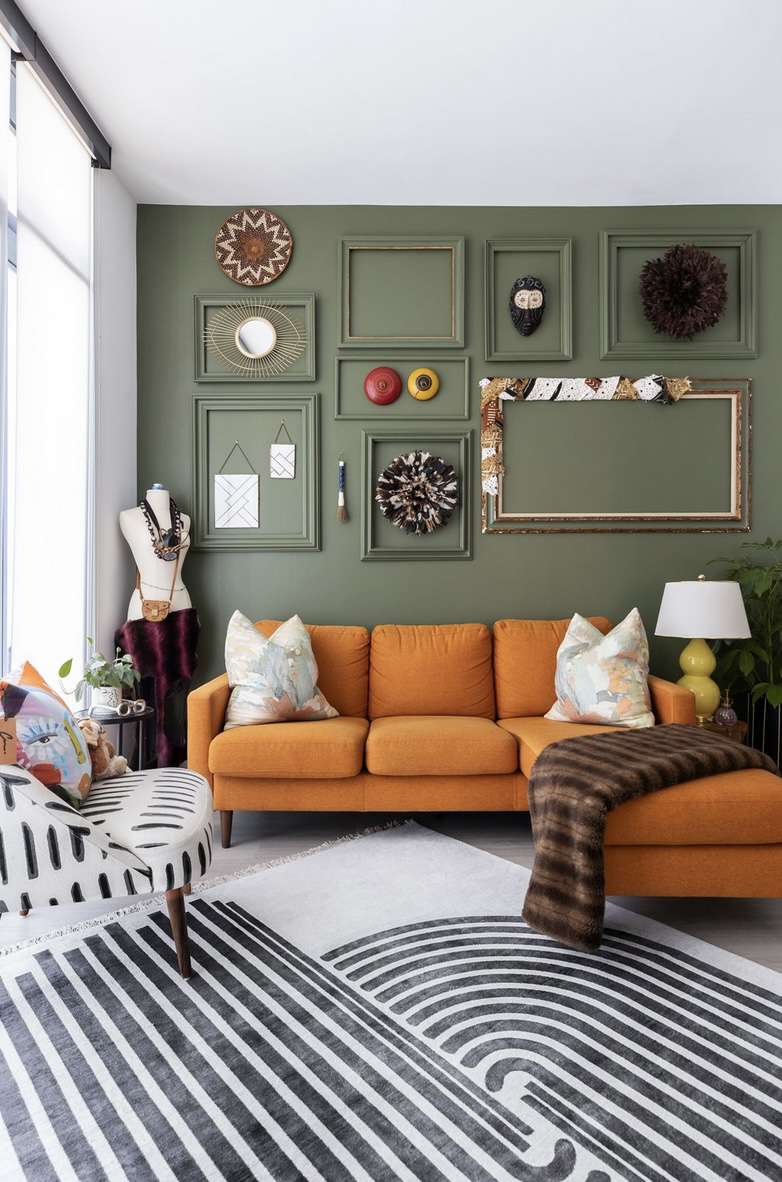Grün- und Orange Wohnzimmer 