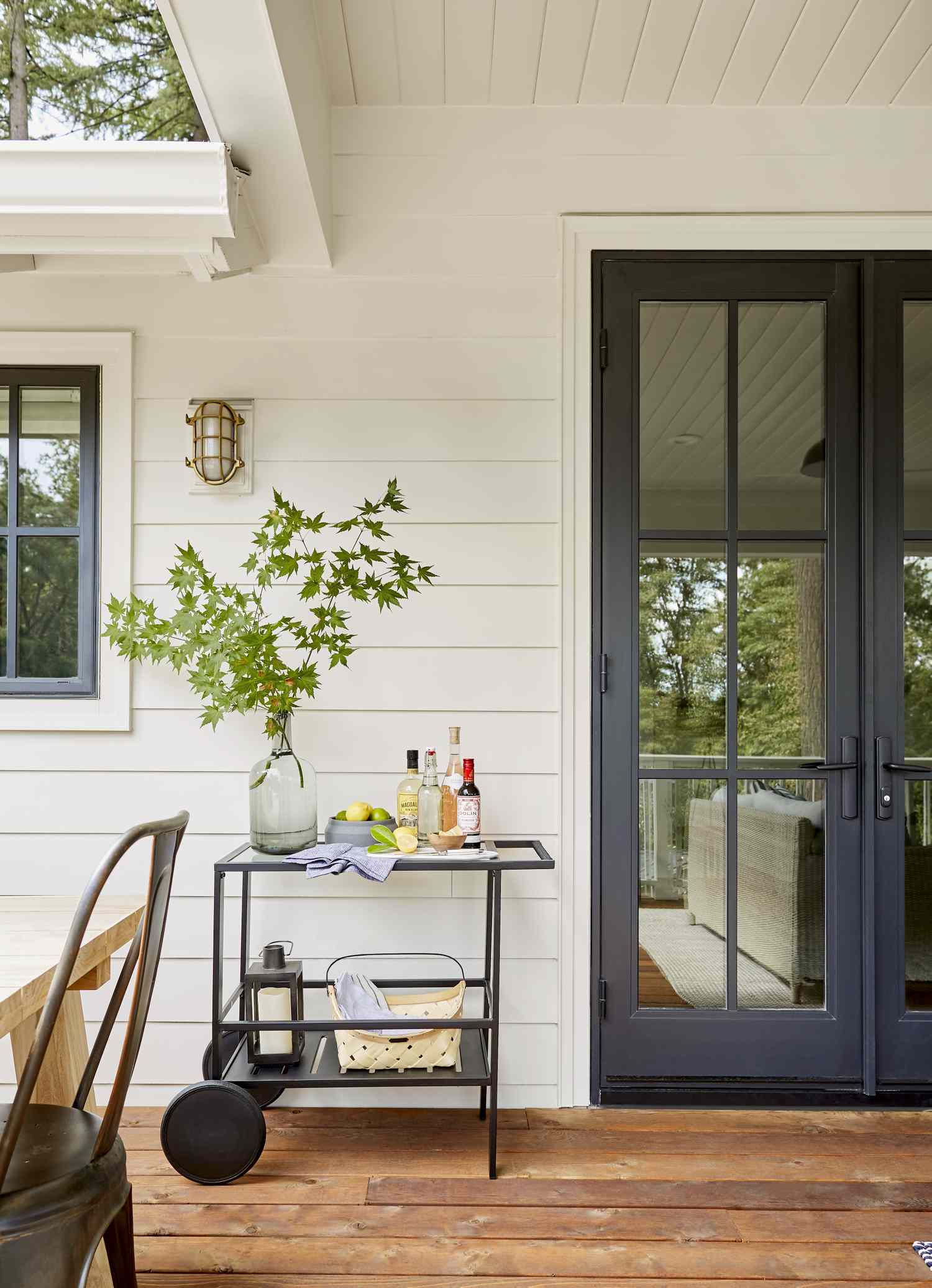 outdoor room with bar cart