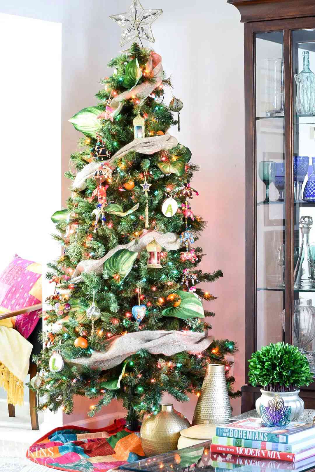 Christmas tree with ribbon garland