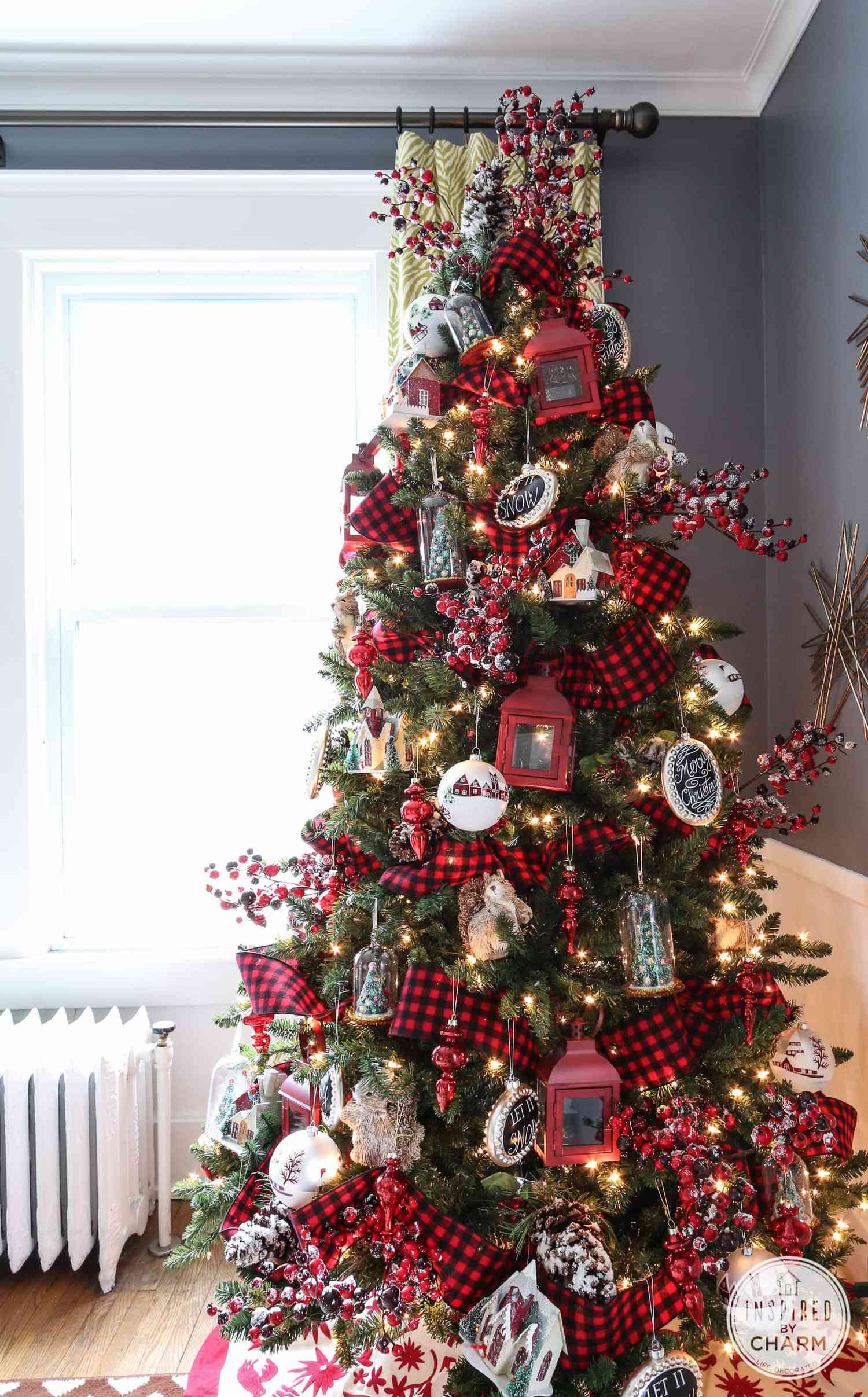 red and black gingham christmas tree ribbon