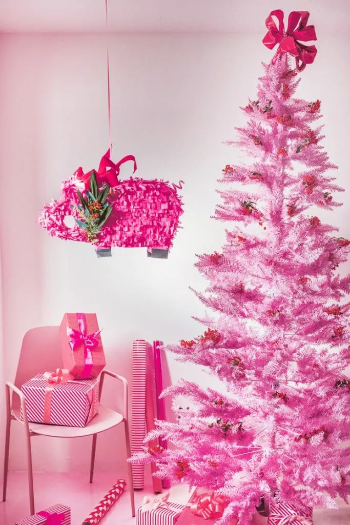hot pink christmas tree ribbon topper