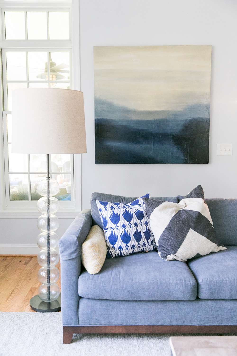 coastal living room with tonal blues
