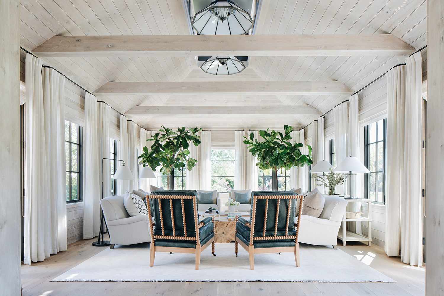 coastal living room with fig trees